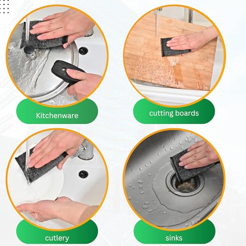 Steel Wool Scrub Sponges Kitchen, Reusable Dish Scrubber Sponge, for Pots, Pans, Gentle and Scratch Free - 12 Pack Black - size: 12 Pack