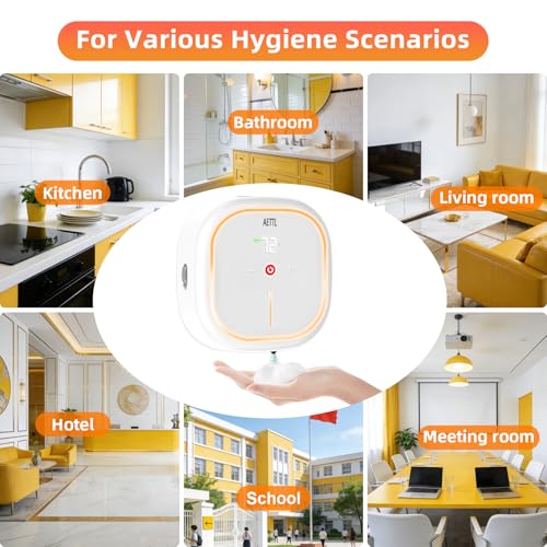 Automatic Foam Soap Dispenser Touchless Wall Mounted, USB-C Rechargeable with Smart Screen Temperature Display & Ambient Light, 7 Adjustable Levels, 16.9 oz for Kitchen Bathroom Commercial,White - color: Ae-002-w