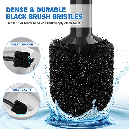 Toilet Plunger and Brush, Bowl Brush and Heavy Duty Toilet Plunger Set with Ventilated Holder, 2-in-1 Bathroom Cleaning Combo with Modern Caddy Stand for 5.7-inch Toilet Drain(Black, 2 Set) - color: Black