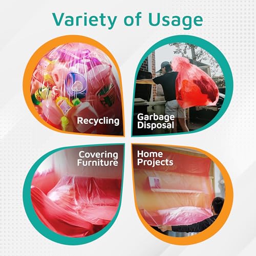 PlasticMill Heavy Duty Trash Bags - Red Garbage Bags - Plastic Waste Bags - Tall Trash Sacs, Trash Can Liners - 33-Gallon Large Kitchen Trash Bags, 1.5 Mil, 33"x39" (100-Count) - size: 1 Count (Pack of 100)