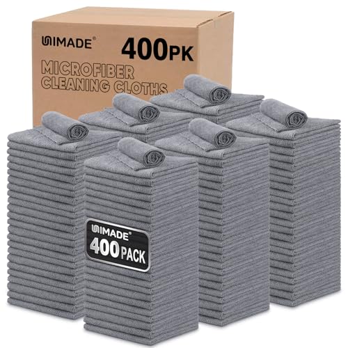 UNIMADE Microfiber Cleaning Cloth, 400 Pack Microfiber Towels for Cars Commercial Grade Work Rags Bulk Detailing Cloth for Automotive Bar Mechanic Restaurant Garage Housekeeping, 11.5"x 11.5", Grey - color: Grey, size: 400pk