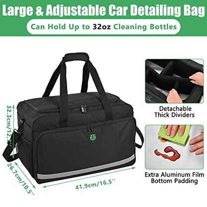Large Car Detailing Bag, Cleaning Caddy with Lid and Handle for Auto Detailing Supplies, Car Cleaning Storage Trunk Organizer for Polisher and Vehicle Wash Tools, Black - size: L(16.5*10.5*12.7in)