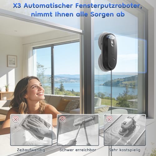 Obito X3 Window Cleaning Robot, Dual Nozzles with Ultrasonic Spray, 5.0 AI Path Planning, Max 3200Pa & Steady-Climbing System, Automatic Edge Detection, Robot Window Cleaner Inside/Outside, Black - color: Black