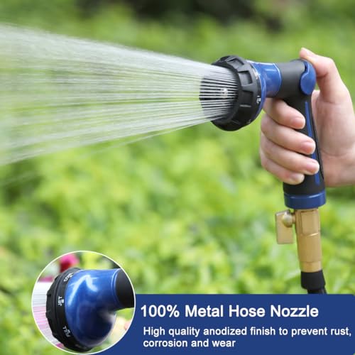 FANHAO Garden Hose Nozzle 100% Heavy Duty Metal Water Hose Sprayer with 8 Spray Patterns, High Pressure Spray Nozzle with Thumb Control, On Off Valve for Watering Plants, Washing Cars & Pets, Blue - color: Blue