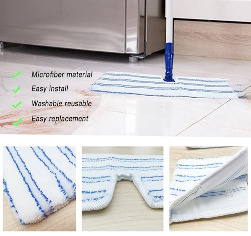2 Pack Microfiber Mop Replacement Heads Compatible with O-Cedar Dual Action Flat Mop for Dry/Wet Use, Machine Washable Reusable Flip Mop Refills All Surface Cleaning(Blue White Stripe) - color: Blue & White Stripe Microfiber Mop Pads | Reusable, Machine-w
