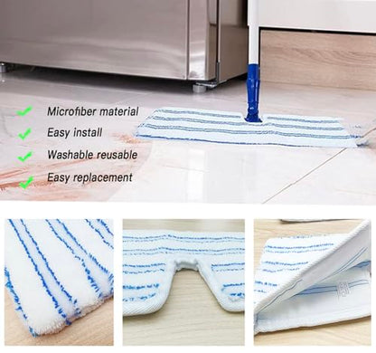 2 Pack Microfiber Mop Replacement Heads Compatible with O-Cedar Dual Action Flat Mop for Dry/Wet Use, Machine Washable Reusable Flip Mop Refills All Surface Cleaning(Blue White Stripe) - color: Blue & White Stripe Microfiber Mop Pads | Reusable, Machine-w
