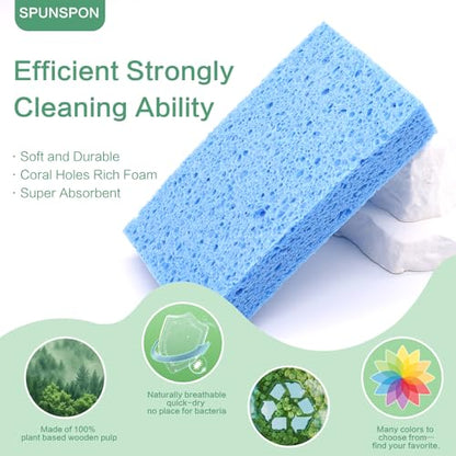 Large Cellulose Sponges, Kitchen Sponge for Dish, Thick Heavy Duty Scrub Pads, Non-Scratch Scrubber for Household/Cookware/Bathroom/Office/Boat 5.5" x 3" x 1" (7 Pack) Blue - color: Blue