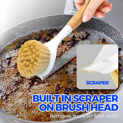Holikme 3 Pack Dish Brush Set with Bamboo Handle, Kitchen Cleaner for Cleaning Pot, Pan, Sink and Stove, Scrubber with Medium Bristles, Yellow - color: Yellow