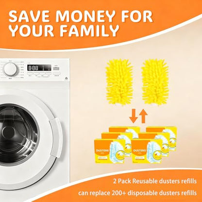 Reusable Duster Pads Compatible with Swiffer Hand Duster, 360 Duster Refill, Heavy Duty Duster Refills, Microfiber Dusters Refills for Swiffer Extended Handle, 2 Pack (Handle is Not Included) - color: 2 Pack (Yellow)