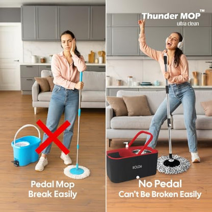 Thunder MOP Spin System - Ultra Clean - Single Bucket Microfiber Head, Stainless Steel Wringer, Antifungal Quick-Dry Cleaning, Soap Dispenser, 3 Free Refills (Navy/Cyan) - color: Navy / Aqua