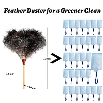 16inch Natural Good Ostrich Feather Duster with Bamboo Handle, Electrostatic Dust Remove for Ceiling，Fans，Bookshelves, Sofa, Windows, Fit for Home, Office and Cars - color: Black
