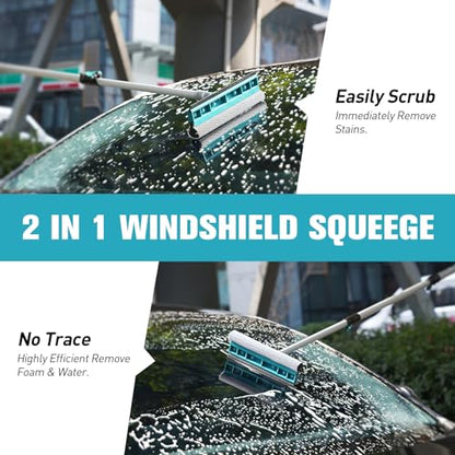 TelesPro 12FT Car Wash Brush with Long Handle, Car Cleaning Kit with Soft Wash Brush, Tire Brush, Window Squeegee, Microfiber Cleaning Head, Mitt, for House Siding, Auto Cars, Trucks, SUV, RV, Floors