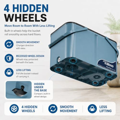RinseWise Large Gen 1 Spin Mop and Bucket with Wringer, 2 Gal Clean Water Capacity, 4-Chamber Clean & Dirty Water Separation, 4 Swivel Wheels, 61" Handle, 6 Microfiber Heads for Hardwood & Tile Floors - size: Large Gen 1- Blue/Grey+6 Mop Heads