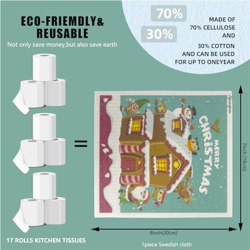 6 - Pack Swedish Kitchen Dish Cloths - Reusable Paper Towels for Counters & Dishes - Eco Friendly Cellulose Sponge Cloth (Xmas) - color: Q-xmas