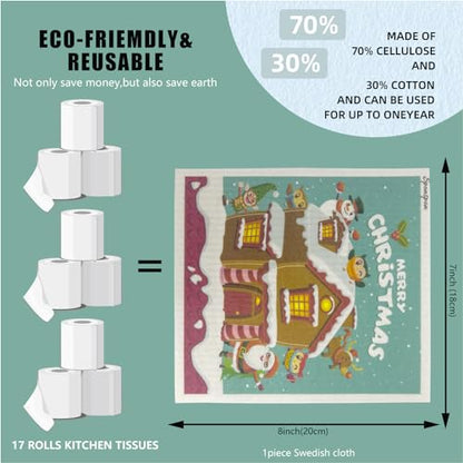 6 - Pack Swedish Kitchen Dish Cloths - Reusable Paper Towels for Counters & Dishes - Eco Friendly Cellulose Sponge Cloth (Xmas) - color: Q-xmas