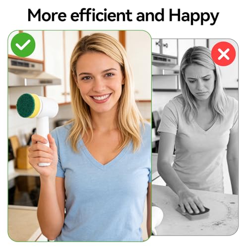 5 in 1 Cordless Electric Spin Scrubber & Power Scrubber - Rechargeable Battery, Fast Cleaning for Bathroom, Shower, Tile, Kitchen Floors, Household Cleaning Tools