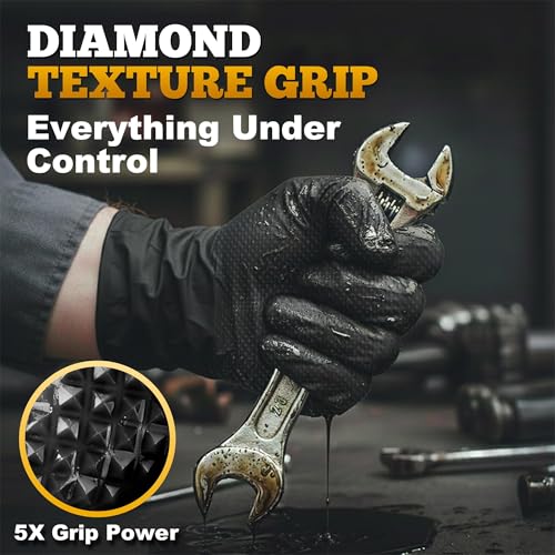 TitanFlex Heavy Duty Black Industrial Nitrile Gloves with Raised Diamond Texture, Latex Free (6mil/8mil) - color: 03 8mil (1000ct), size: Small