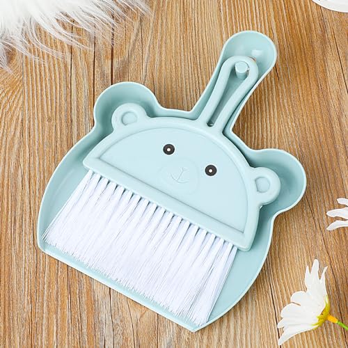 Amabro Small Dustpan Broom Set, Mini Dust Pan with Brush Set Hand Dustpan Table Top Brush Cute Table Crumb Sweeper Broom for Home Desktop Sofa Kitchen Keyboard Sweeping Cars Pet Nest(Blue)