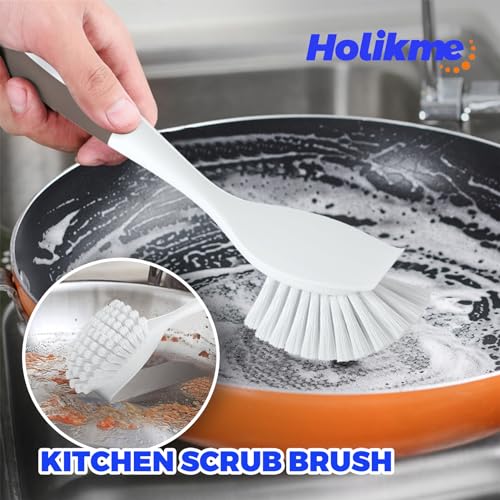 Holikme Cleaning Brush Set, Scouring Pad for Cleaning, Groove Gap Brushes for Pot, Pan, Kitchen Sink, Wire Brushes (Brown) - color: Brown