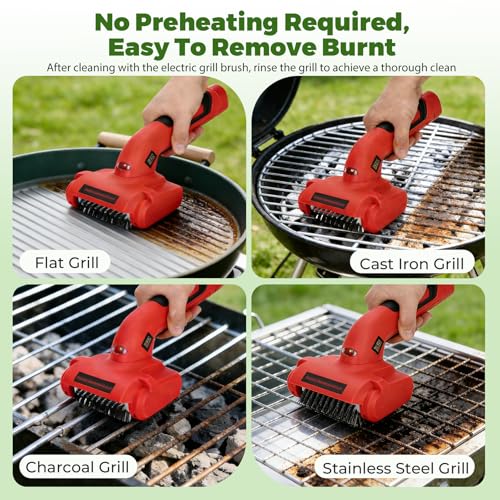 Electric BBQ Grill Brush, 1800 RPM Heavy Grill Cleaning Brush with 1 Replacement Head & LED Light, 304 Stainless Head, Grill Cleaner for Outdoor Grill with No Bristle Shedding, Gift for Men/Dad