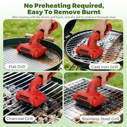 Electric BBQ Grill Brush, 1800 RPM Heavy Grill Cleaning Brush with 1 Replacement Head & LED Light, 304 Stainless Head, Grill Cleaner for Outdoor Grill with No Bristle Shedding, Gift for Men/Dad