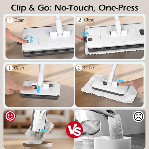 MASTERTOP Hands Free Flat Mop with Mini Sweeper Mop,2-in-1 Disposable Dust Mop with 47" Long Handle,Microfiber Mops for Floor Cleaning,No-Touch, Multi Surface Floor Cleaning - color: White(11"*4.5")