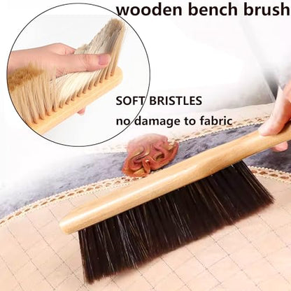 Wooden Bench Brush with Soft Bristles – 2 Pack Wide Table & Counter Dusting Brush for Cleaning Crumbs, Lint, Clothing, Furniture, Kitchen Surfaces & Workbenche - color: Beige