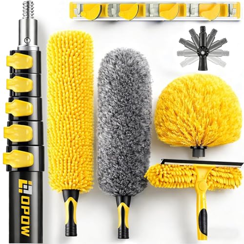 30 Foot High Ceiling Duster Kits with 4.7-24ft Heavy Duty Extension Pole, High Reach Duster for Cleaning,Microfiber Feather Duster,Cobweb Duster,Ceiling Fan Duster,Window Squeegee & Cleaner - size: 24 feet