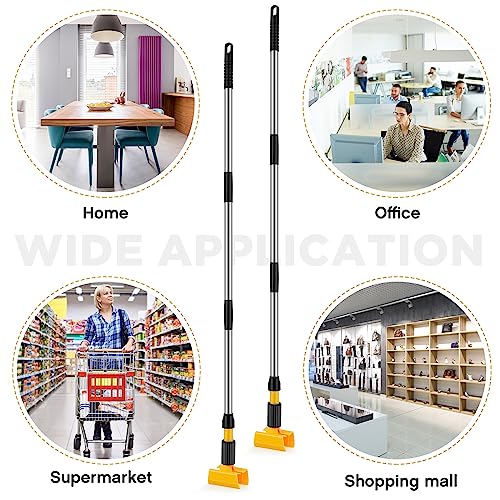 Thyle 6 Pack Stainless Steel Commercial Mop Handle for Floor Cleaning, 3 Section Replaceable Mop Stick Replacement with Jaw Clamp, Heavy Duty Replacement Pole for Home Garage Office, 55 Inch