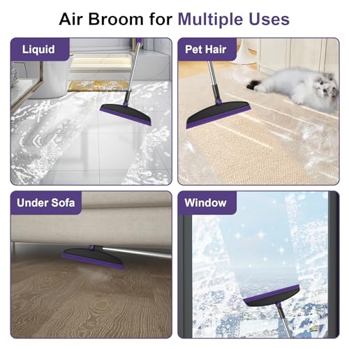 Broom with Dustpan Combo Set and Silicone Air Broom Kit, 51" Long Handle Floor Squeegee, Purple Household Kit for Glass Window Rugs Pet Hair Home - color: Purple