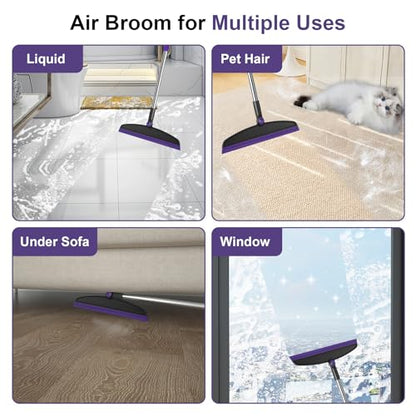 Broom with Dustpan Combo Set and Silicone Air Broom Kit, 51" Long Handle Floor Squeegee, Purple Household Kit for Glass Window Rugs Pet Hair Home - color: Purple