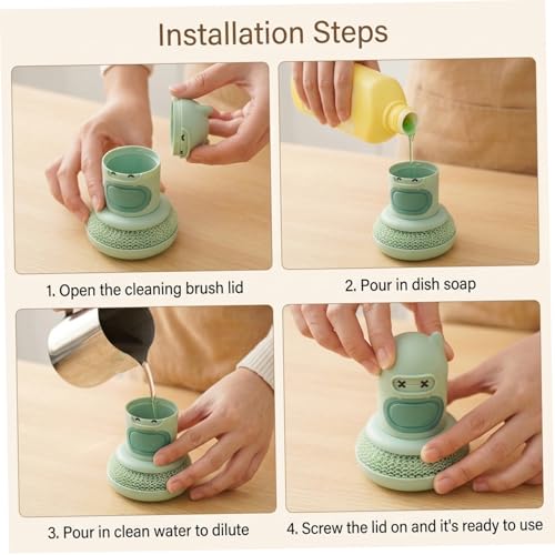 Soap Dispensing Silicone Dish Scrubber Press-to-Release Kitchen Scrub Brush with Nanofiber Scrubber for Pots Pans & Sinks - White - color: White