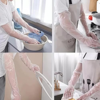 30 PCS Disposable Cleaning Gloves, Waterproof Long Sleeve 23.6" | Disposable for one-time use, PVC, elastic cuffs fit snugly, for dishwashing, cleaning, cooking, hair dyeing, gardening