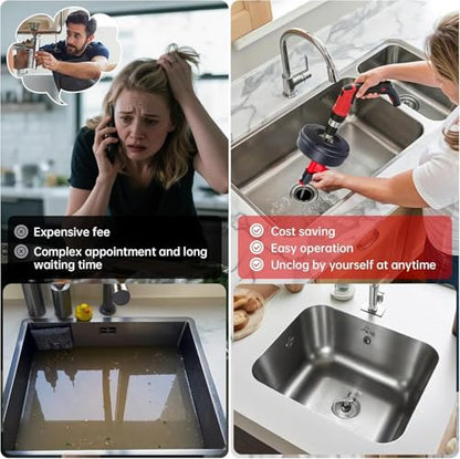 Drain Snake Hair Drain Clog Remover,Drill Attachment Toilet Snake for Bathroom Kitchen Tub Shower Drain Clog Remover with Gloves Hair Clog Remover with Drill Adapter（25ft/7.5M-Black） | Bathroom and Shower Sink Duty Pipe Drain Clog Remover for Bathtub Drai