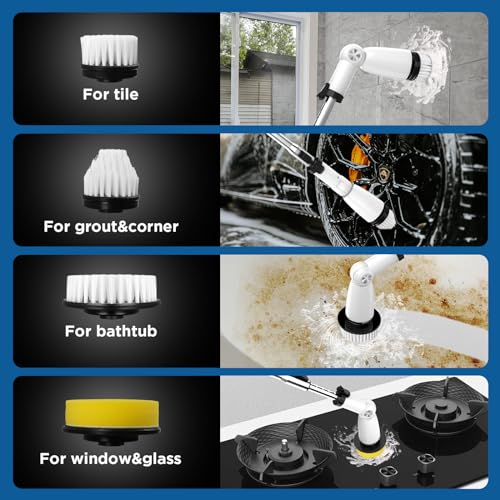Electric Spin Scrubber, Upgraded Bathroom Cleaner, Power Shower Cleaning Brush with Extendable Handle & 4 Brush Heads, Dual Speed & USB-C Charging, Shower Scrubber for Bathtub, Tile, and Floor