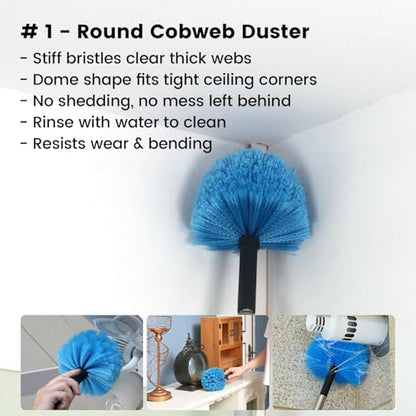 Ceiling Fan Duster Kit - 5-in-1 Cobweb Feather Duster & Squeegee Heads - Washable Bendable Microfiber - Fits Standard 3/4" Pole, Blue - size: 5PC-kit1
