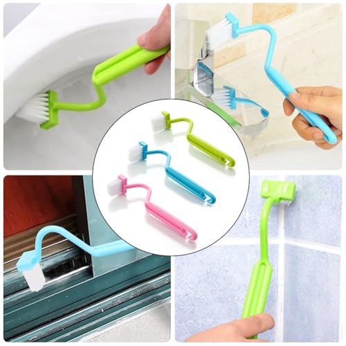 3-Pack Toilet Brush Set, V-Shaped Under Rim Cleaning Brushes with Curved Handles for Deep Corner Scrubbing, Flexible Bristles for Bathroom Sink Stove and Floor Drain, Green Pink Blue