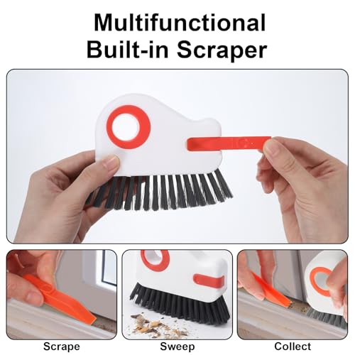 2 in 1 Window Track Cleaning Tools, Groove Cleaning Brush with Hidden Scraper, Multifunctional Crevice Clean Brushs for Sliding Door Track Shutter Window Sill(Orange)