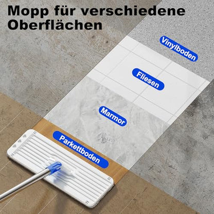 Mop and Bucket Set, 60" Long Handle Mops for Floor Cleaning, Squeeze Flat Mop and Bucket System, Dry & Wet Dust Mops for Household Floor Cleaning with 3 Microfiber Mops, Slate Blue - size: Mop System (Blue) - 60" Handle - 3 Total Pads