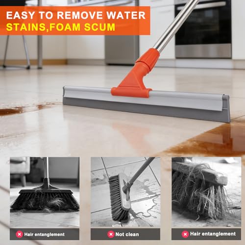 ITTAR Floor Squeegee with 60" Stainless Steel Handle, 17.2" Silicone Blade Floor Scrubber for Bathroom, Shower, Garage, Tile, Window and Water Removal