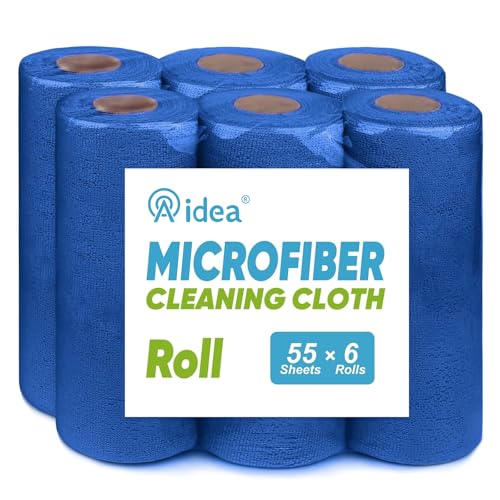 AIDEA Microfiber Cleaning Cloth 330 Sheets 6 Roll, Microfiber Towels for Cars, Shop Rags Washable, Cleaning Rags Reusable Paper Towels for Automotive, House, Cleaning Supplies 11×9" Dark Blue - color: Dark Blue, size: 55 Count (Pack of 6)