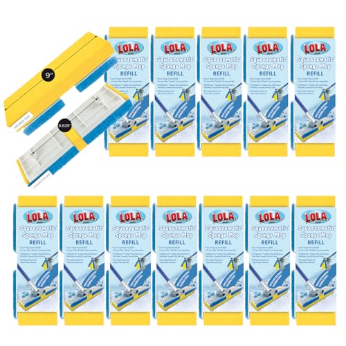 LOLA Squeeze Matic Butterfly Sponge Mop Refill, 9", 12 Pack Replacement Head, Floor Cleaning, Comparable w/Quickie Type S Sponge Mop Refill - size: 12 Pack, style: Foam Sponge