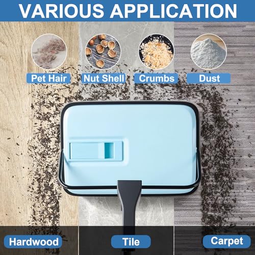 Carpet Sweeper Manual, Floor Sweeper with 300 ml Dustbin Capacity Easy to Empty, 6.7 inch Cleaning Width for Home Office Carpets Pet Hair Dust, Blue