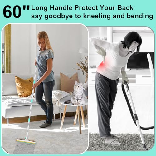 Carpet Rake for Pet Hair Removal - 60" Adjustable Long Handle Carpet Rake, 3 in 1 Reusable Pet Hair Removal Tool Kit, Cat Dog Fur Rakes Scraper Carpet Broom (White) - color: White, size: 60inch