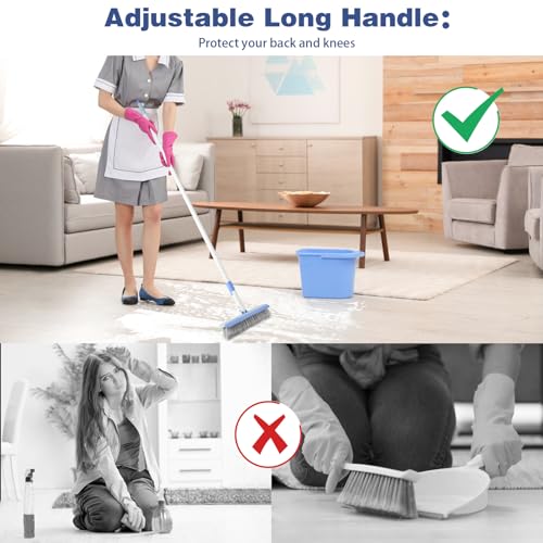 Floor Scrub Brush and V-Shape Grout Brush with Long Handle 3 in 1 Replaceable Head Scrape Brush Stiff Bristle with Swivel Head for Cleaning Tiles Hardwood Floors Patios Blue - color: Blue White