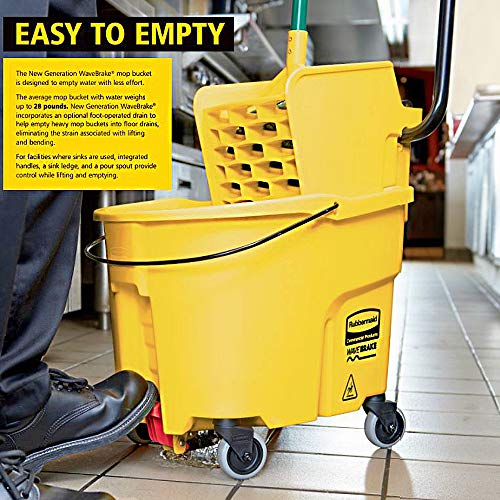 Rubbermaid Commercial Products WaveBrake 44 QT Side-Press Mop Bucket and Wringer Combo on Wheels with Foot Drain Yellow for Heavy-Duty Floor Cleaning - style: Side-Press