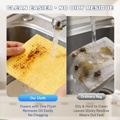10 Pack Swedish Dishcloths, Natural Cellulose & Cotton Cleaning Cloths, Reusable, Washable & Super Absorbent for Kitchen and Bathroom