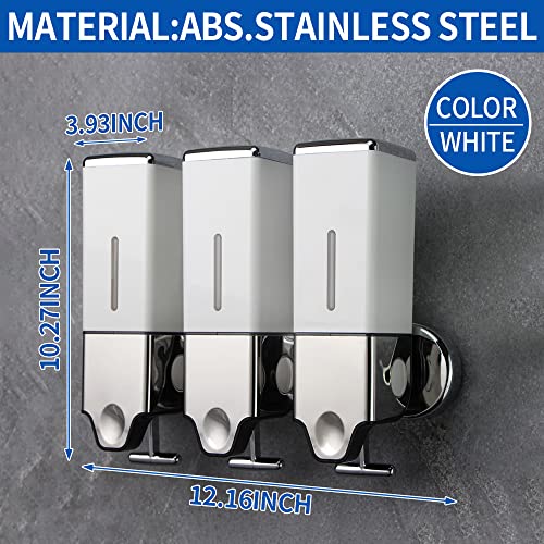 3 x 500ml per Cup Wall Mounted Manual Soap Dispenser for Home, Bath, Kitchen, Hotels, Restaurants. Shower and Lotion Dispenser(White) - color: White,transparent, size: 3 Chamber