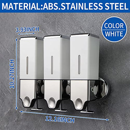 3 x 500ml per Cup Wall Mounted Manual Soap Dispenser for Home, Bath, Kitchen, Hotels, Restaurants. Shower and Lotion Dispenser(White) - color: White,transparent, size: 3 Chamber