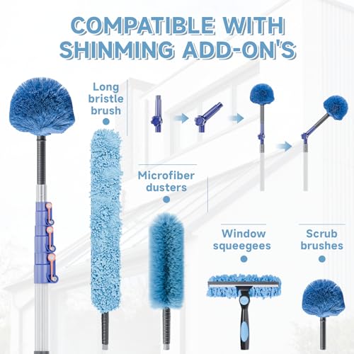 4-12ft Telescoping Durable Duster with Extension Pole – Lightweight Aluminum Cobweb Duster Kit – Extendable to 20ft Reach for Cleaning High Ceilings and Spider Webs